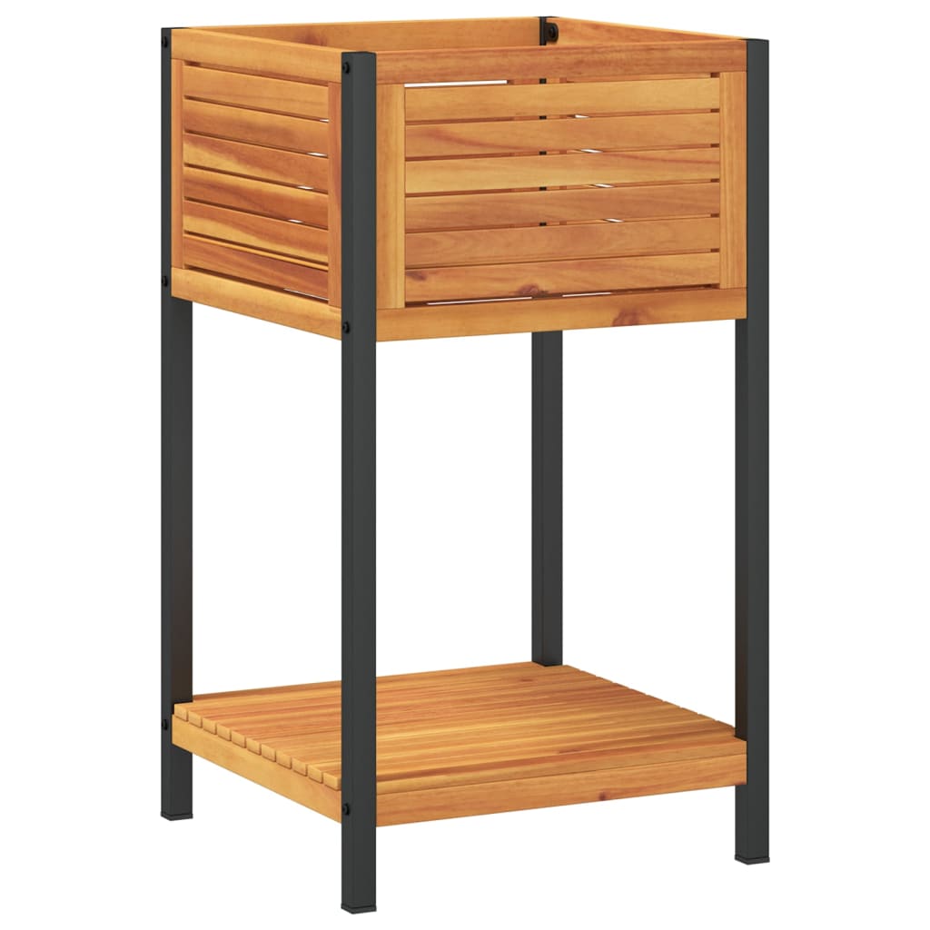 Fioriera con Ripiano 45x45x80 cm in Legno Acacia e Acciaio 367616