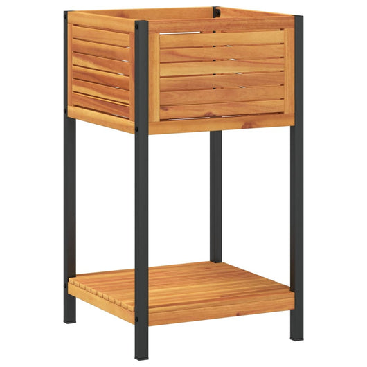 Fioriera rialzata per giardino terrazza e scaffale 45 x 45 x 80 cm in legno massello di acacia e acciaio marrone 02_0038618