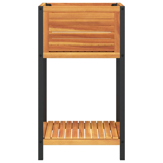 Fioriera rialzata per giardino terrazza e scaffale 45 x 45 x 80 cm in legno massello di acacia e acciaio marrone 02_0038618