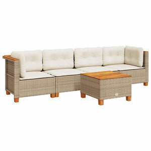 Set Divano da Giardino 5 pz con Cuscini-Sofa da Giardino-Divanetto da esterno Beige in Polyrattan 949015