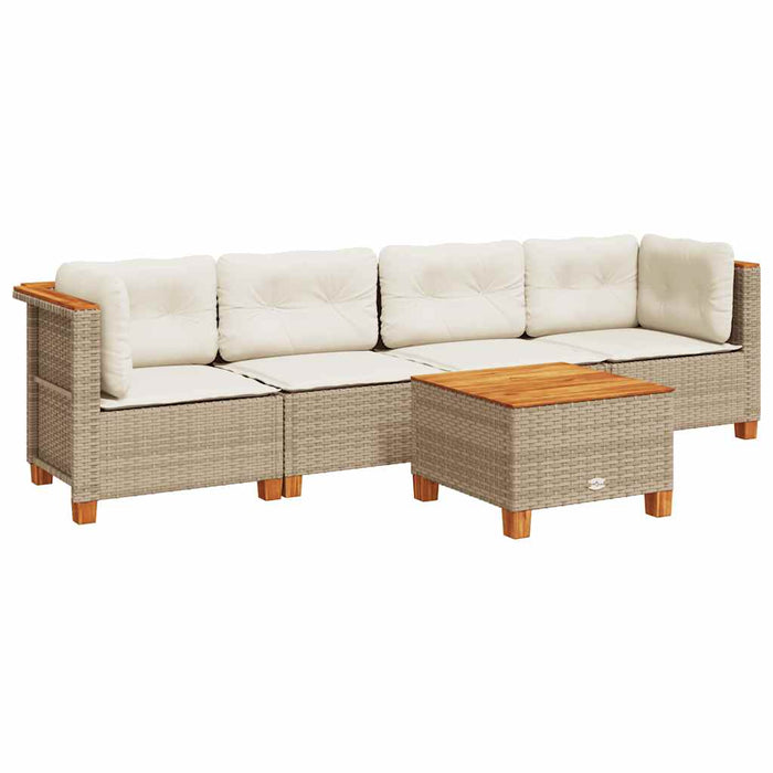 Set Divano da Giardino 5 pz con Cuscini-Sofa da Giardino-Divanetto da esterno Beige in Polyrattan 949015