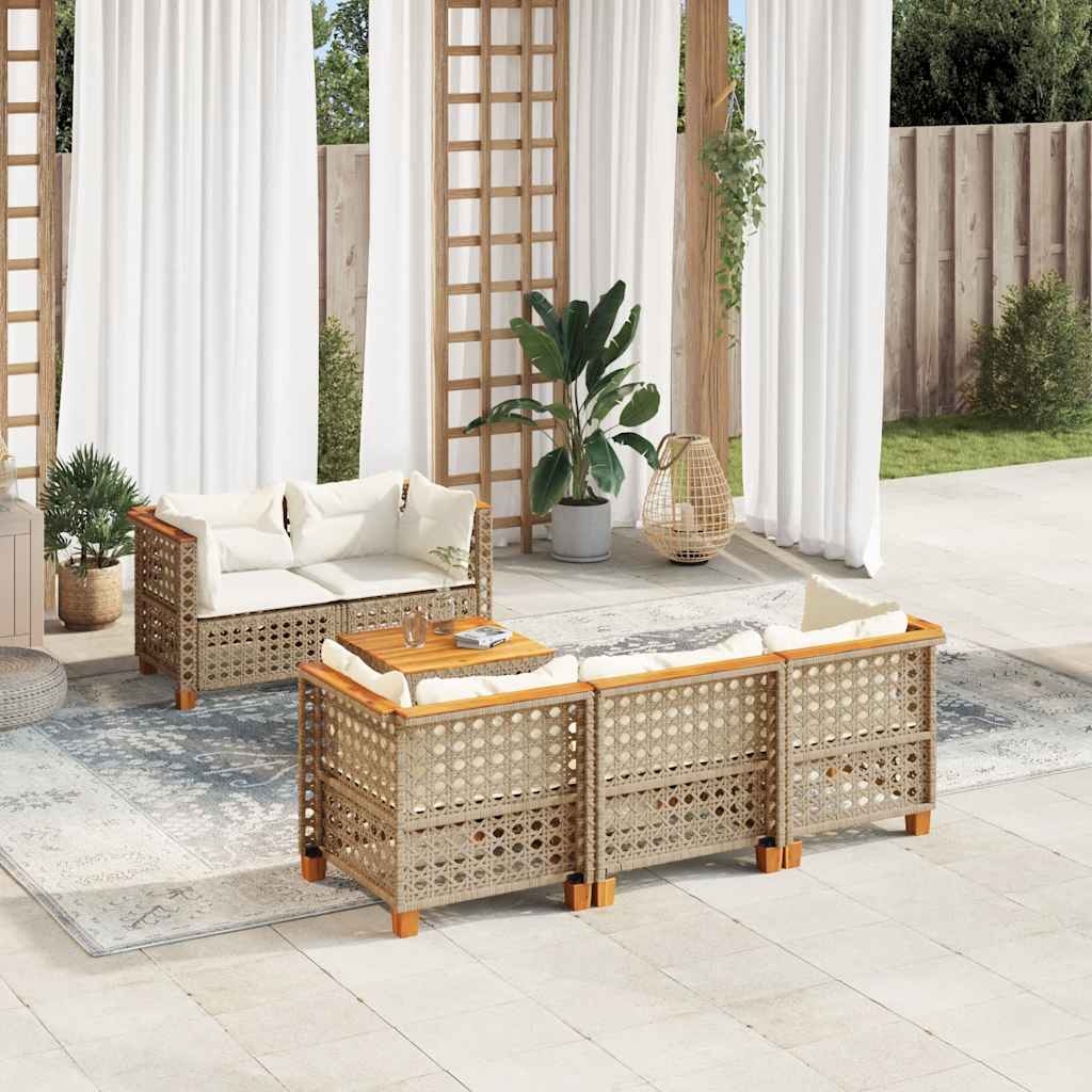 vidaXL Set Divano da Giardino 6 pz con Cuscini Beige in Polyrattan