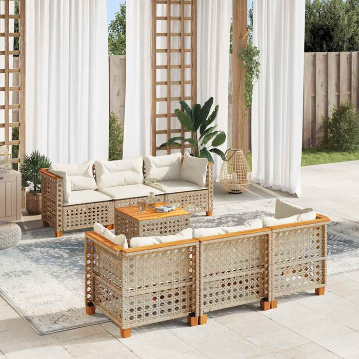 vidaXL Set Divani da Giardino 7 pz con Cuscini Beige in Polyrattan