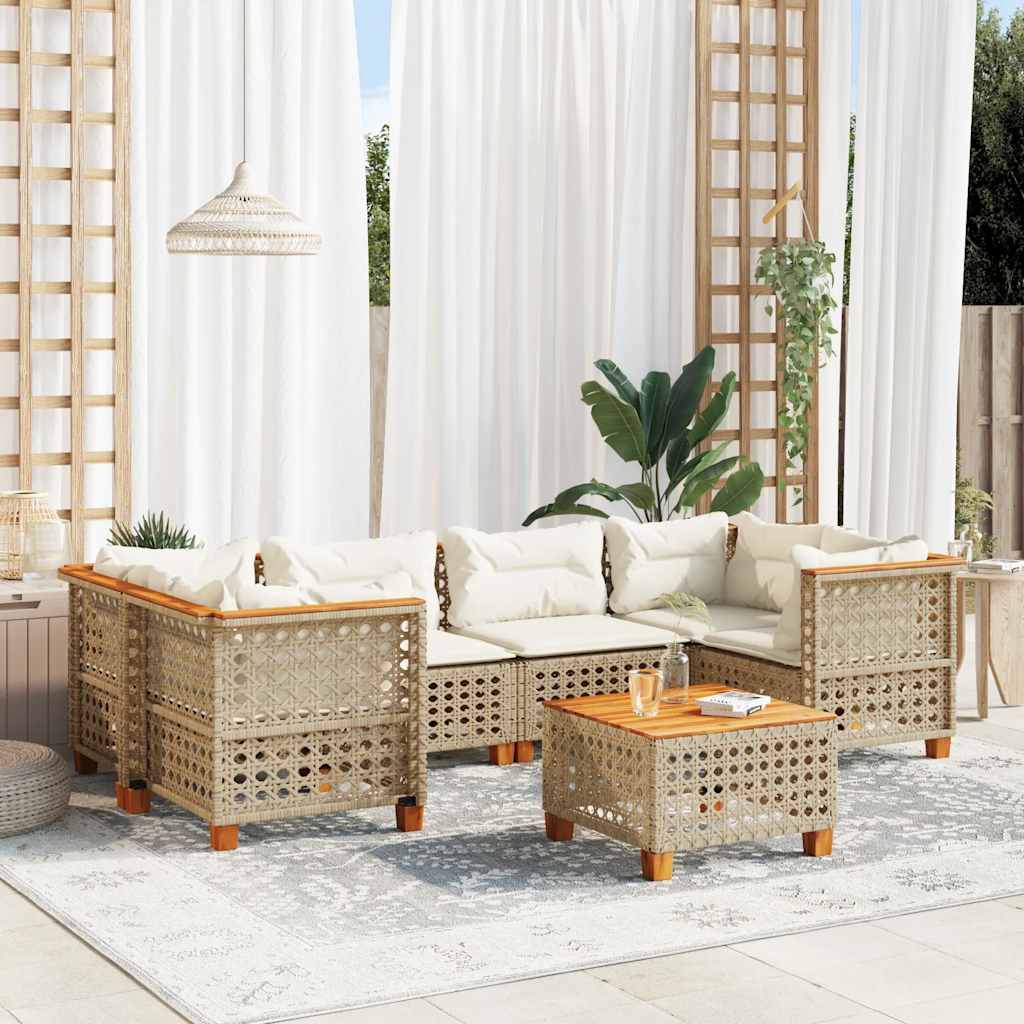 vidaXL Set Divani da Giardino 7 pz con Cuscini Beige in Polyrattan