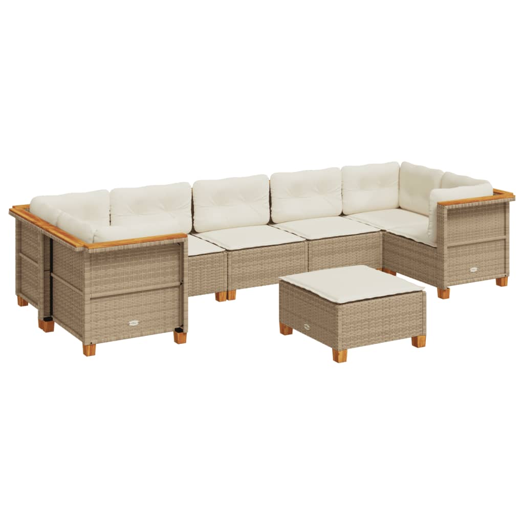 vidaXL Set Divano da Giardino 8 pz con Cuscini Beige in Polyrattan