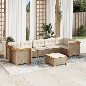 vidaXL Set Divano da Giardino 8 pz con Cuscini Beige in Polyrattan