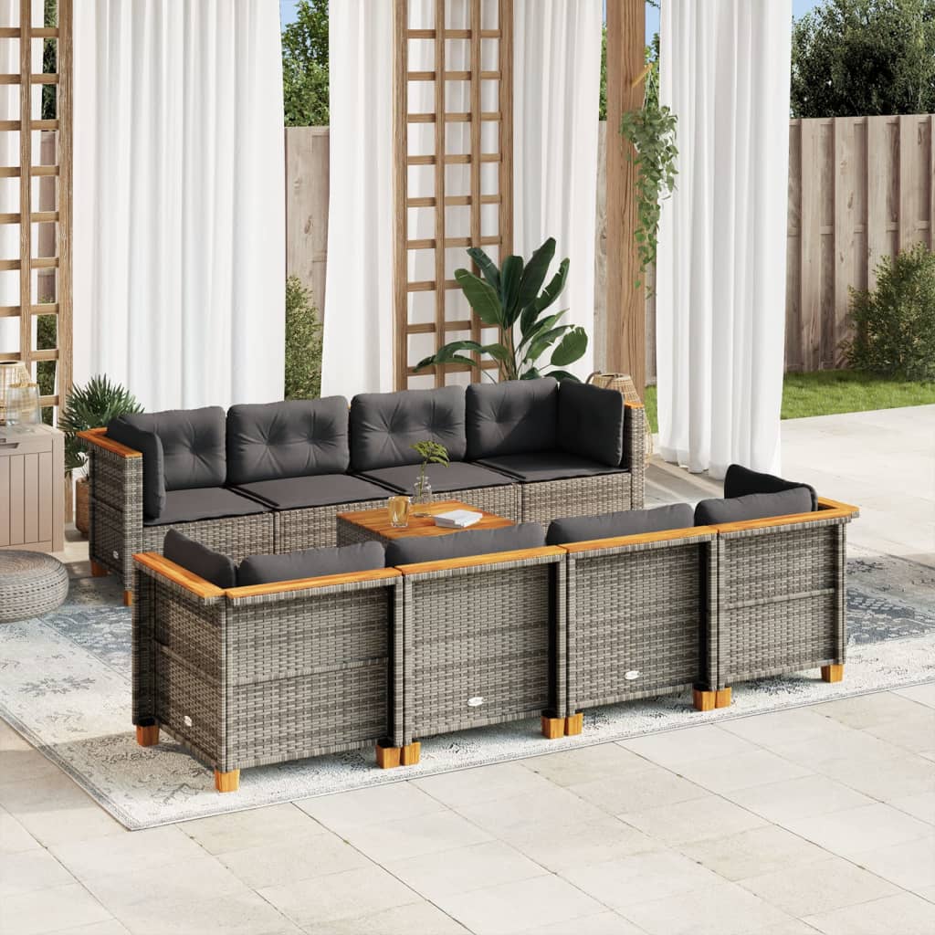 Set Divano da Giardino 9 pz con Cuscini Grigio in Polyrattan 3261768