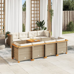 vidaXL Set Divano da Giardino 9 pz con Cuscini Beige in Polyrattan