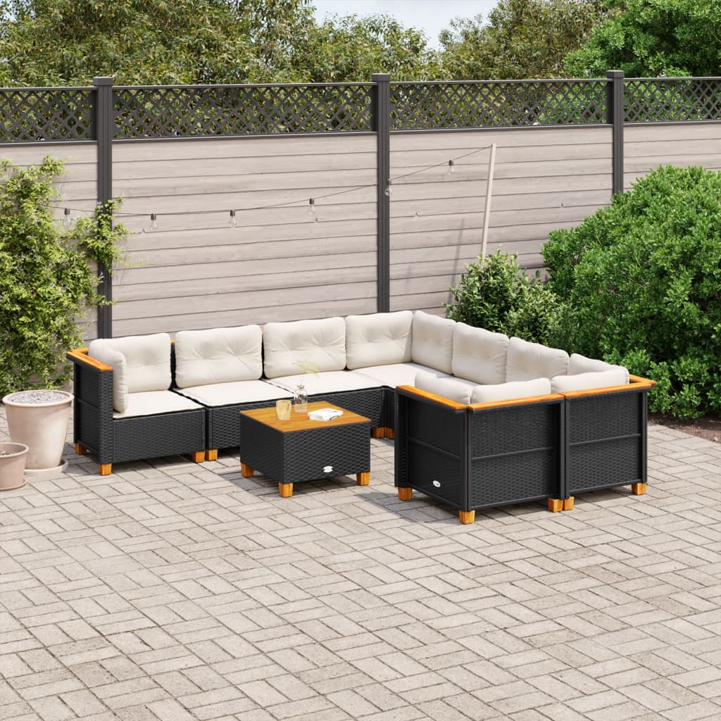 Set Divani da Giardino 9 pz con Cuscini Nero in Polyrattan 3261773
