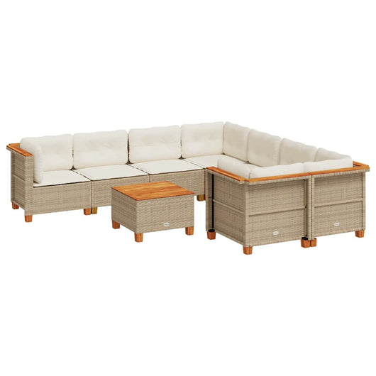 vidaXL Set Divano da Giardino 9 pz con Cuscini Beige in Polyrattan