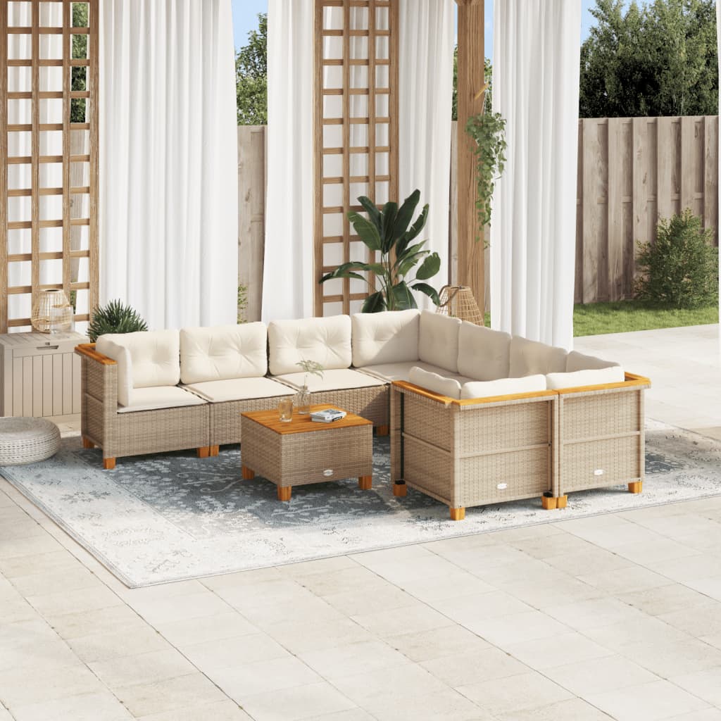 vidaXL Set Divano da Giardino 9 pz con Cuscini Beige in Polyrattan