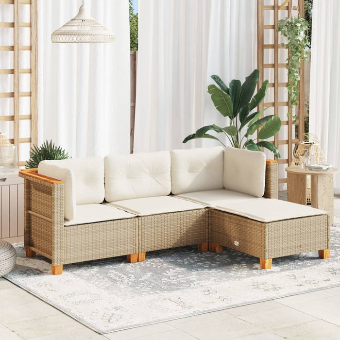 vidaXL Set Divano da Giardino 4 pz con Cuscini Beige in Polyrattan