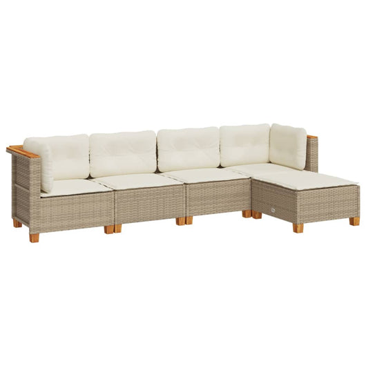 Set Divano da Giardino 5 pz con Cuscini-Sofa da Giardino-Divanetto da esterno Beige in Polyrattan 571881