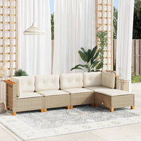 Set Divano da Giardino 5 pz con Cuscini-Sofa da Giardino-Divanetto da esterno Beige in Polyrattan 571881