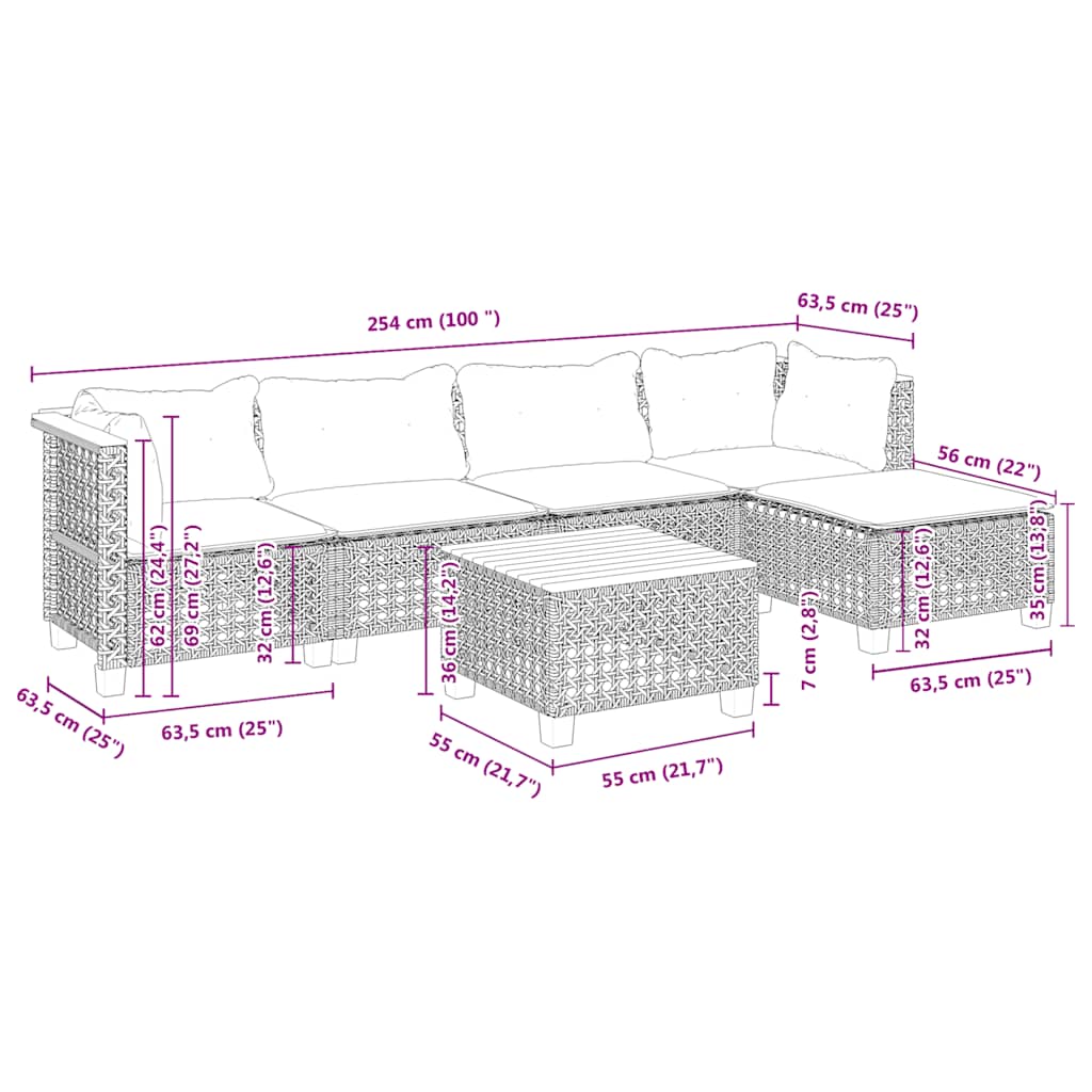 vidaXL Set Divano da Giardino 6 pz con Cuscini Beige in Polyrattan