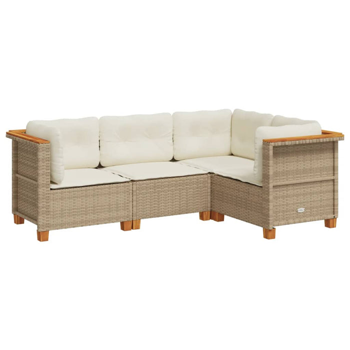 Set Divano da Giardino 4 pz con Cuscini-Sofa da Giardino-Divanetto da esterno Beige in Polyrattan 291215