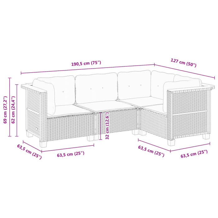 Set Divano da Giardino 4 pz con Cuscini-Sofa da Giardino-Divanetto da esterno Beige in Polyrattan 291215