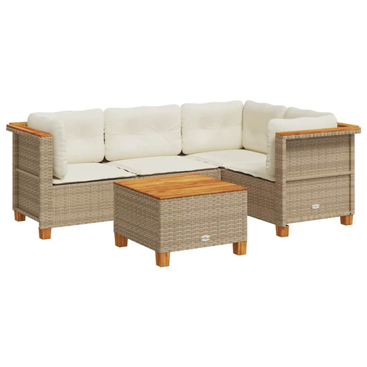 vidaXL Set Divano da Giardino 5 pz con Cuscini Beige in Polyrattan