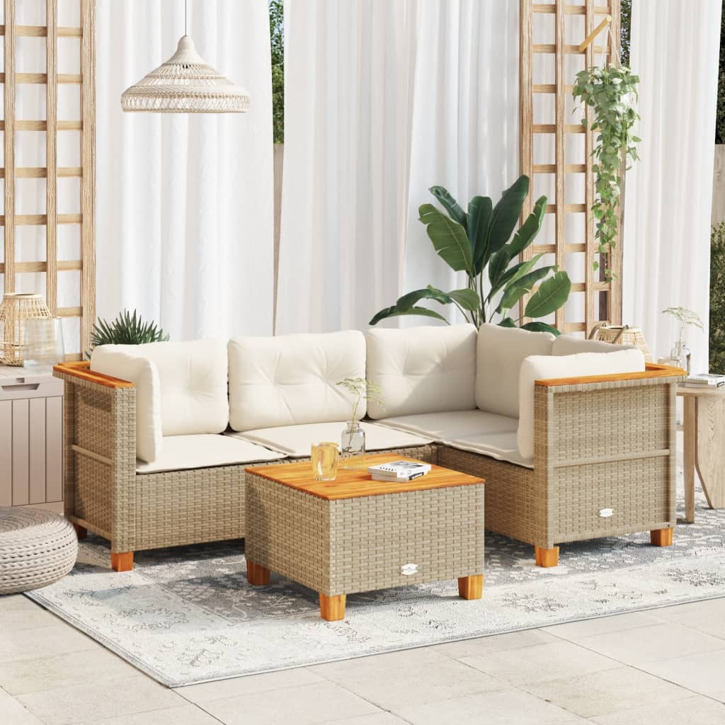 vidaXL Set Divano da Giardino 5 pz con Cuscini Beige in Polyrattan
