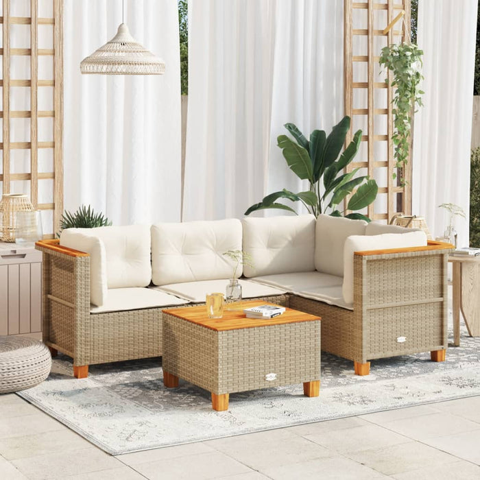 vidaXL Set Divano da Giardino 5 pz con Cuscini Beige in Polyrattan