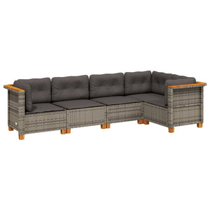 Set Divano da Giardino 5 pz con Cuscini-Sofa da Giardino-Divanetto da esterno Grigio in Polyrattan 126647
