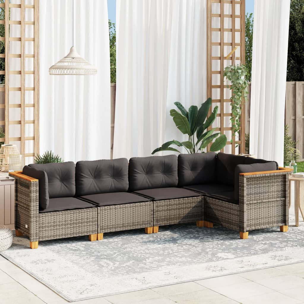 vidaXL Set Divano da Giardino 5 pz con Cuscini Grigio in Polyrattan