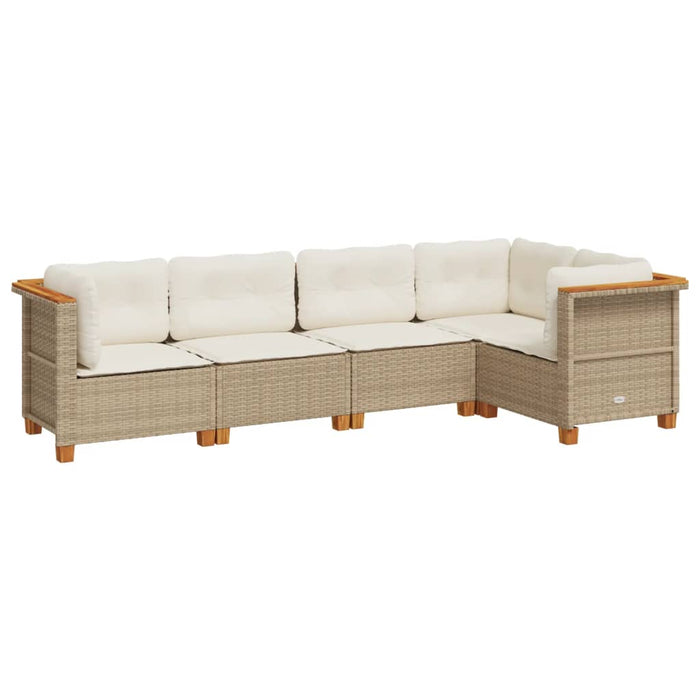 Set Divano da Giardino 5 pz con Cuscini-Sofa da Giardino-Divanetto da esterno Beige in Polyrattan 413464