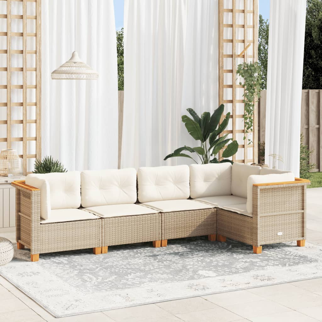 vidaXL Set Divano da Giardino 5 pz con Cuscini Beige in Polyrattan
