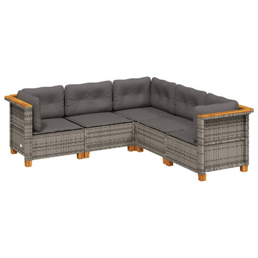Set Divano da Giardino 5 pz con Cuscini-Sofa da Giardino-Divanetto da esterno Grigio in Polyrattan 338851
