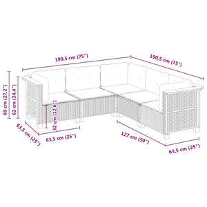 Set Divano da Giardino 5 pz con Cuscini-Sofa da Giardino-Divanetto da esterno Grigio in Polyrattan 338851