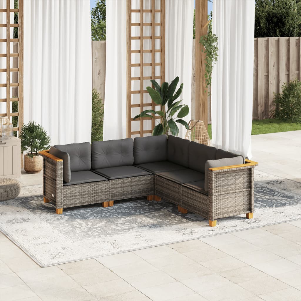 Set Divano da Giardino 5 pz con Cuscini-Sofa da Giardino-Divanetto da esterno Grigio in Polyrattan 338851