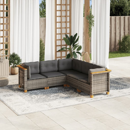 Set Divano da Giardino 5 pz con Cuscini-Sofa da Giardino-Divanetto da esterno Grigio in Polyrattan 338851