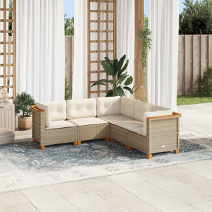 Set Divano da Giardino 5 pz con Cuscini-Sofa da Giardino-Divanetto da esterno Beige in Polyrattan 597598