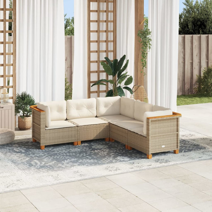 Set Divano da Giardino 5 pz con Cuscini-Sofa da Giardino-Divanetto da esterno Beige in Polyrattan 597598