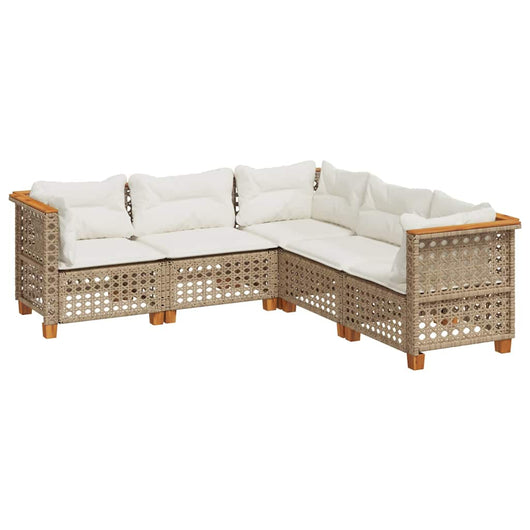vidaXL Set Divano da Giardino 5 pz con Cuscini Beige in Polyrattan