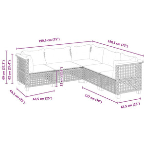 vidaXL Set Divano da Giardino 5 pz con Cuscini Beige in Polyrattan