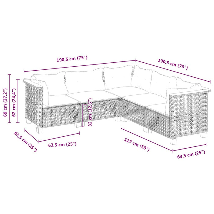 vidaXL Set Divano da Giardino 5 pz con Cuscini Beige in Polyrattan