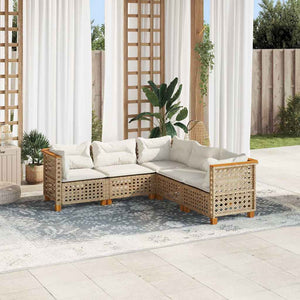 vidaXL Set Divano da Giardino 5 pz con Cuscini Beige in Polyrattan
