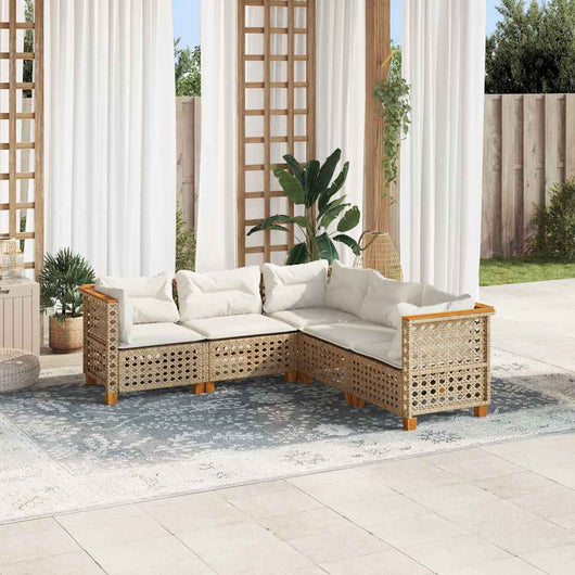 vidaXL Set Divano da Giardino 5 pz con Cuscini Beige in Polyrattan