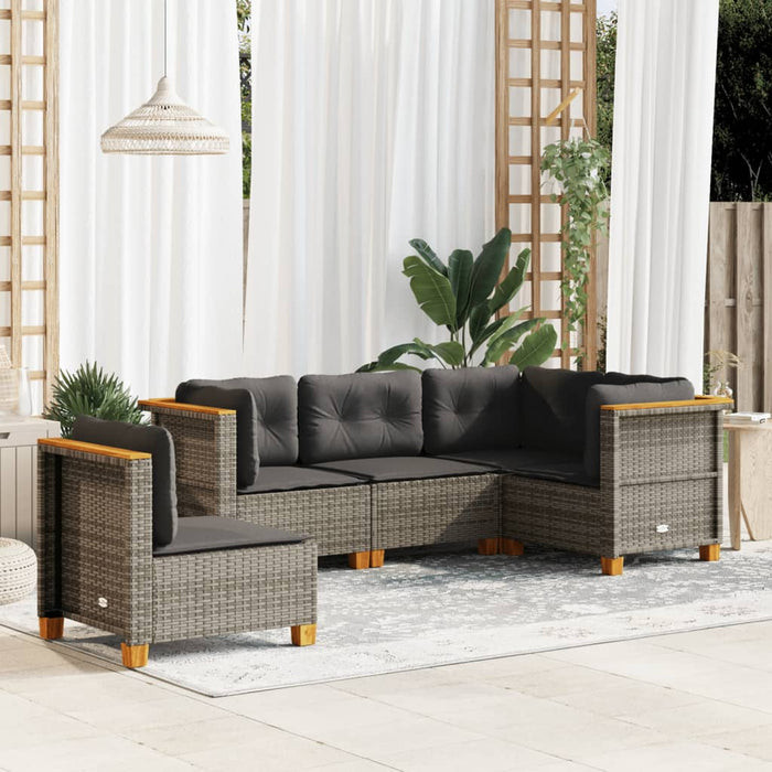 Set Divano da Giardino 5 pz con Cuscini-Sofa da Giardino-Divanetto da esterno Grigio in Polyrattan 895785