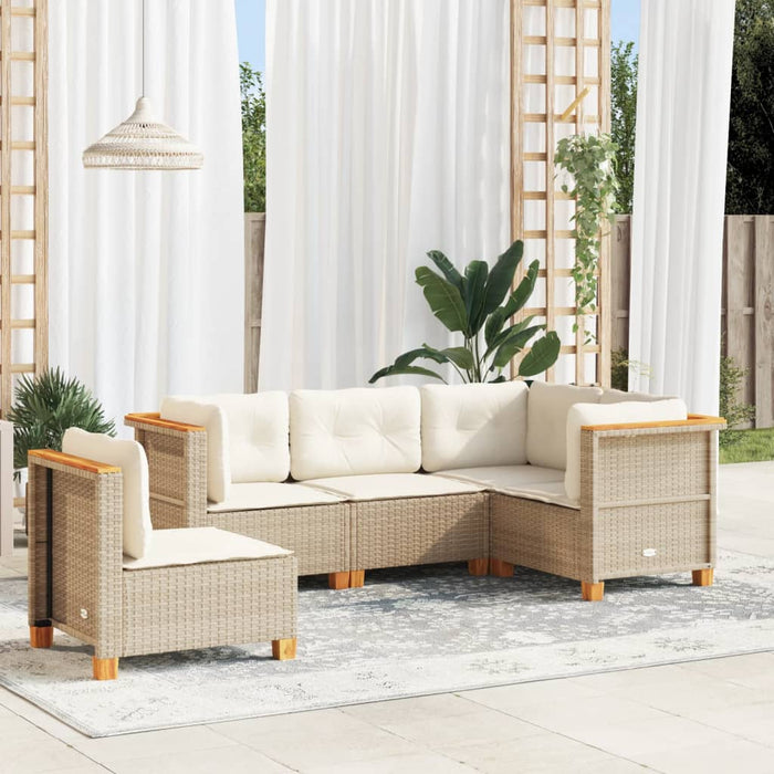 Set Divano da Giardino 5 pz con Cuscini-Sofa da Giardino-Divanetto da esterno Beige in Polyrattan 166241