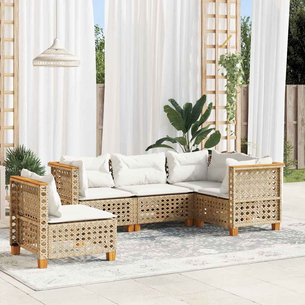 vidaXL Set Divano da Giardino 5 pz con Cuscini Beige in Polyrattan