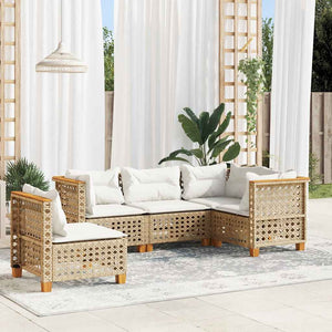 vidaXL Set Divano da Giardino 5 pz con Cuscini Beige in Polyrattan