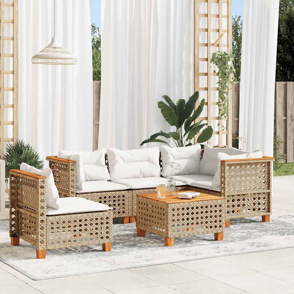vidaXL Set Divano da Giardino 6 pz con Cuscini Beige in Polyrattan
