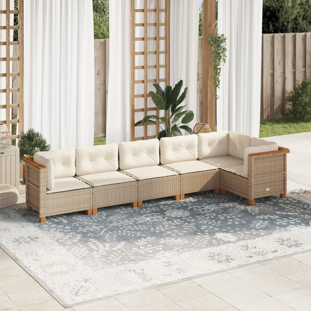 vidaXL Set Divano da Giardino 6 pz con Cuscini Beige in Polyrattan