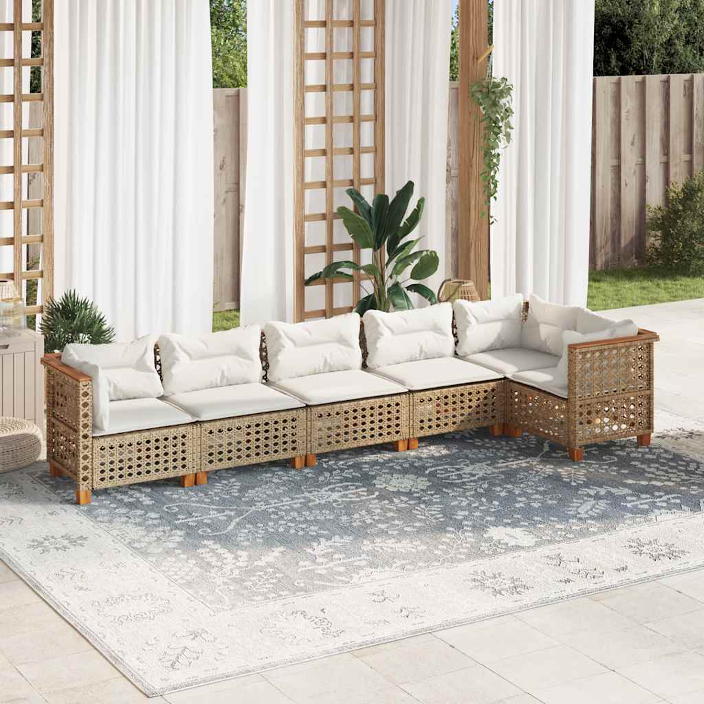 vidaXL Set Divano da Giardino 6 pz con Cuscini Beige in Polyrattan