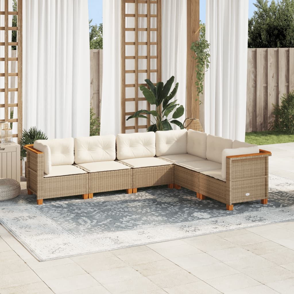 vidaXL Set Divano da Giardino 6 pz con Cuscini Beige in Polyrattan