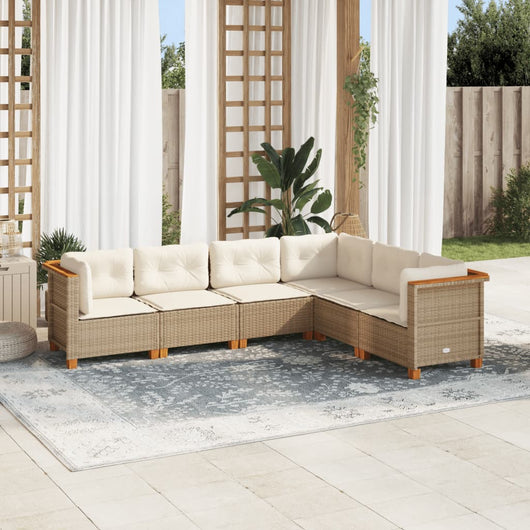 vidaXL Set Divano da Giardino 6 pz con Cuscini Beige in Polyrattan