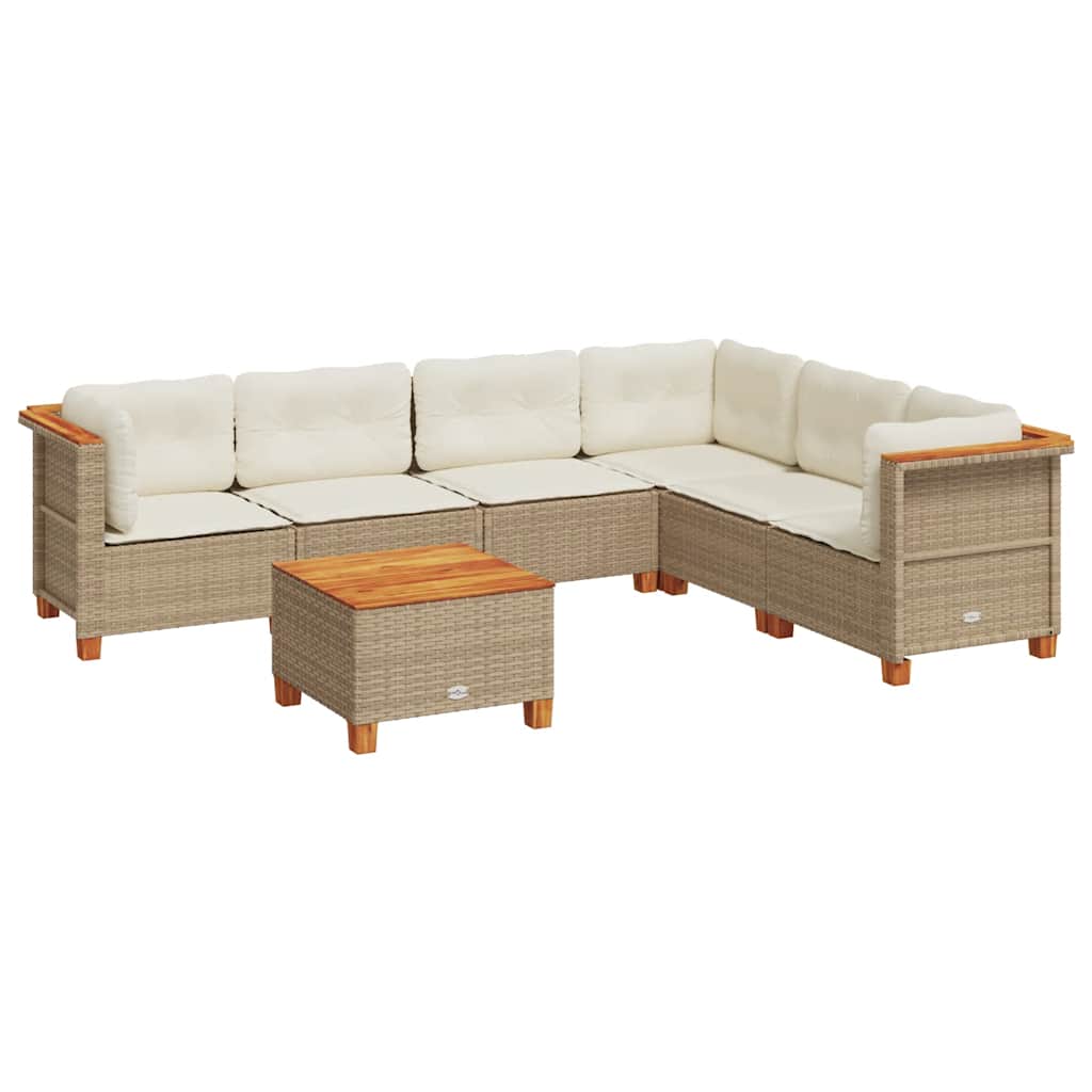 vidaXL Set Divani da Giardino 7 pz con Cuscini Beige in Polyrattan