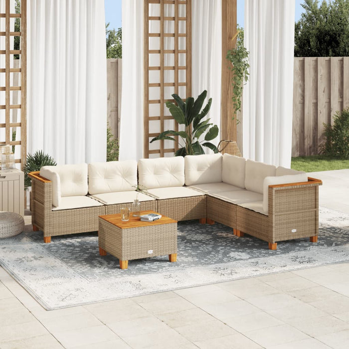 vidaXL Set Divani da Giardino 7 pz con Cuscini Beige in Polyrattan